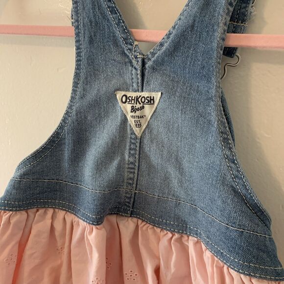 Osh Kosh Vest Bak Overall Jumper Dress 3T Pink Embroidered - Picture 5 of 7